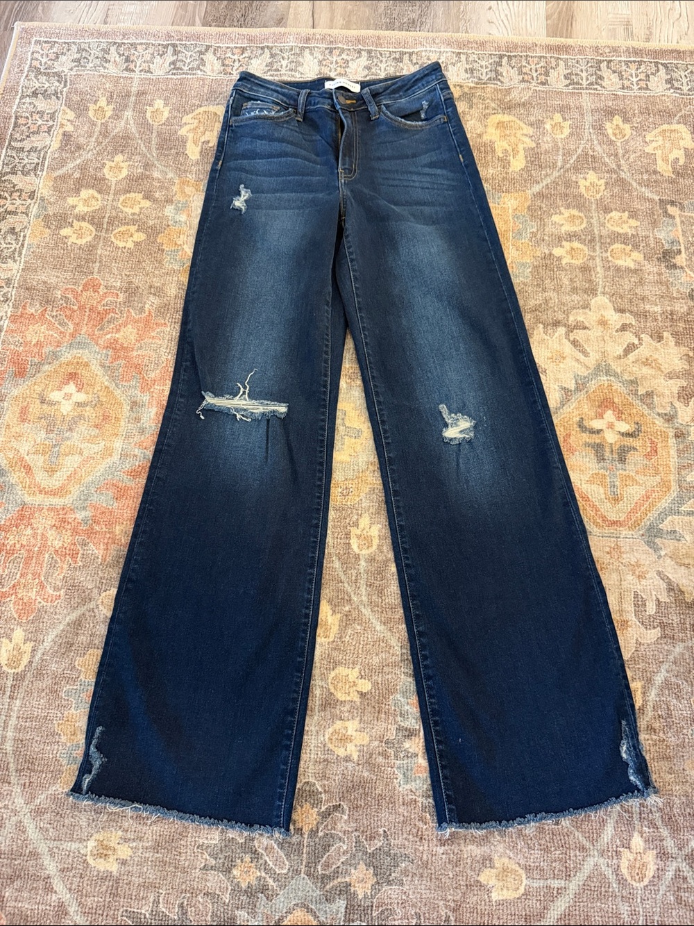 Flying Monkey Women’s Dark Blue Distressed Wide-Leg Jeans- Sz 28- NWOT!